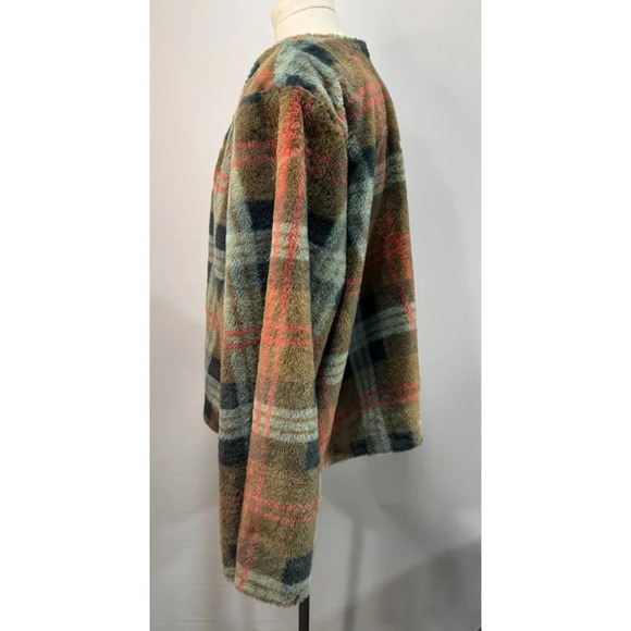 Cato Women's XLarge Faux Fur Blue Brown Pink Plaid Overcoat Barbie Academia - Picture 5 of 13